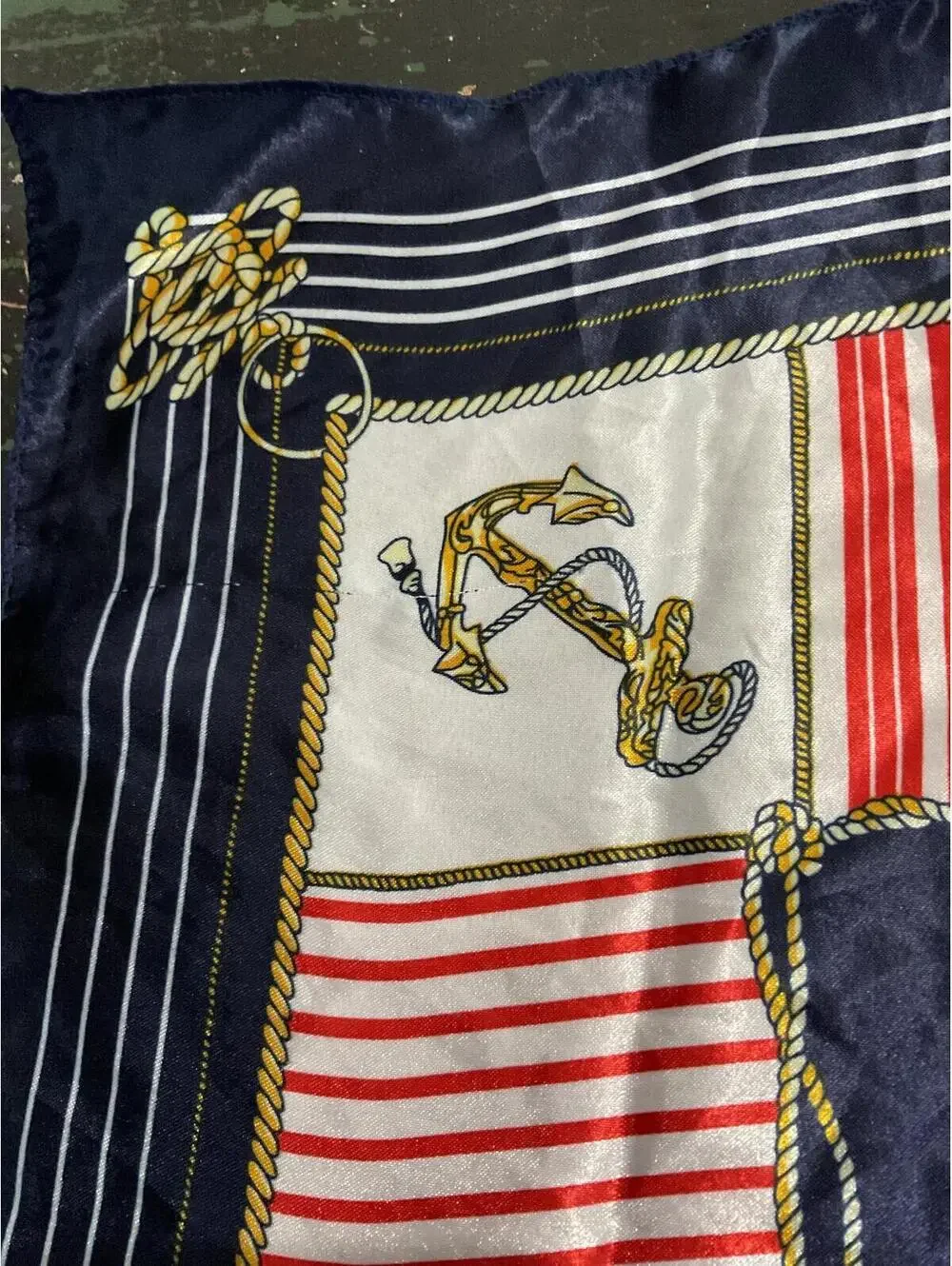 Nautical Themed Silk Scarf with Anchor and Ship Wheel Design